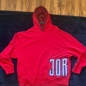 Jordan Red Hoodie with Blue Accents